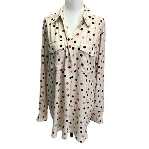ANN Taylor Beige Polka Dot Polyester Blouse Size L
